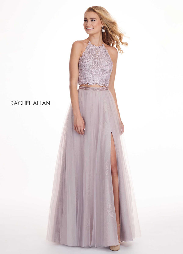 Rachel Allan 6437 Light Mauve Halter 2 Piece Dress