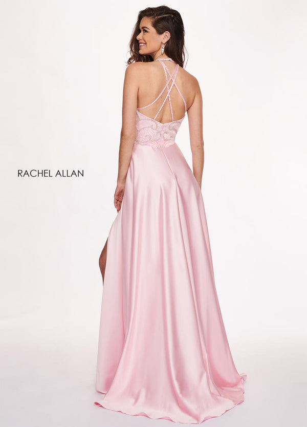 Rachel Allan 6487 Soft Pink Satin Dress