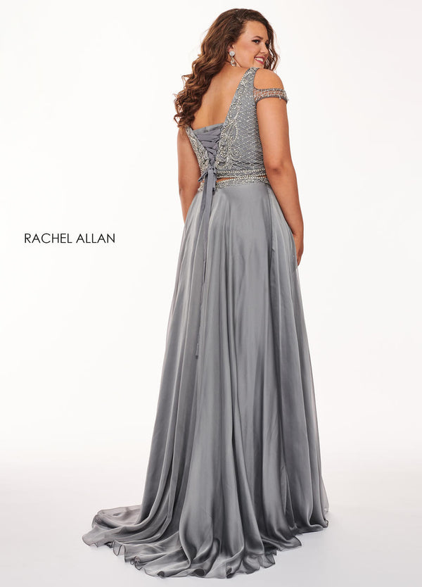 Rachel Allan 6693 Platinum Chiffon 2 Piece Dress