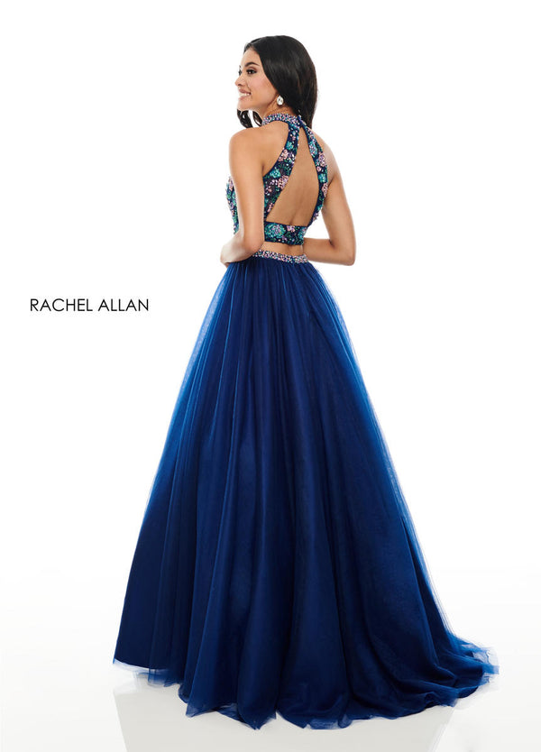 Rachel Allan 7066 Navy Floral 2 Piece Ballgown
