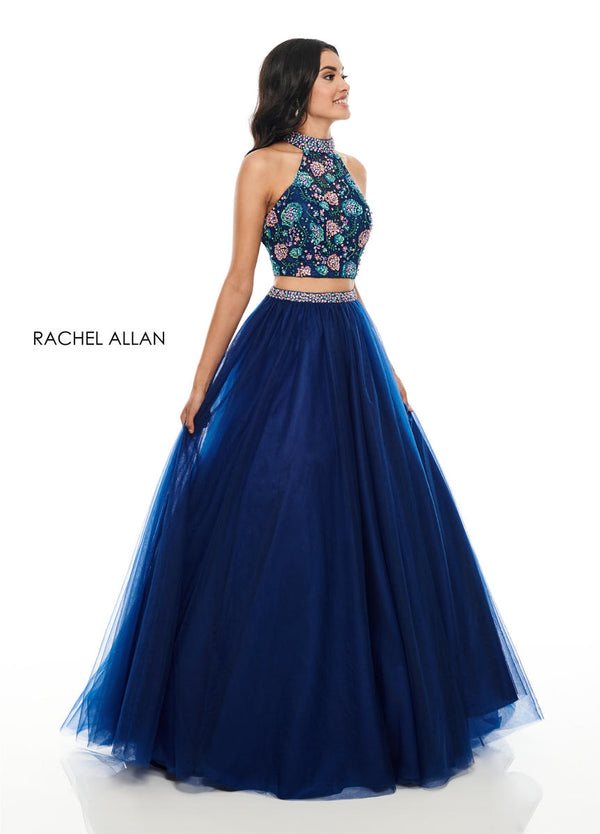 Rachel Allan 7066 Navy Floral 2 Piece Ballgown