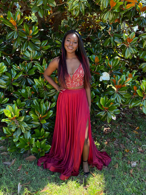Rachel Allan 7209 Burgundy Shimmer 2 Piece Dress