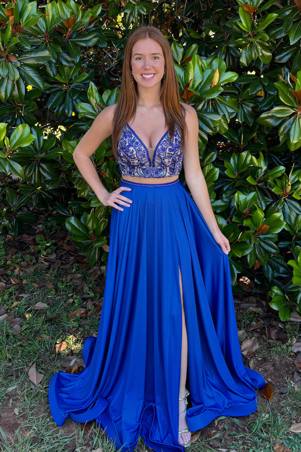 Rachel Allan 7209 Royal Blue Shimmer 2 Piece Dress