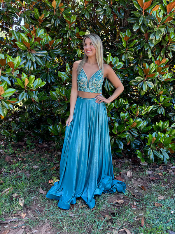 Rachel Allan 7209 Teal Shimmer 2 Piece Dress