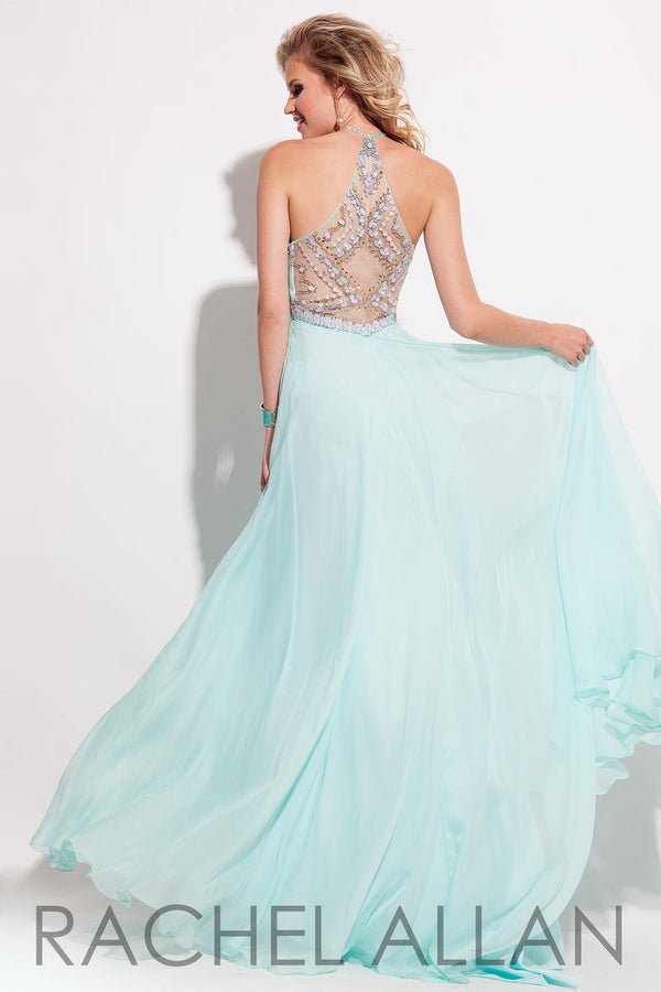 Rachel Allan 7239 Mint Beaded Halter Chiffon Dress Rachel Allan