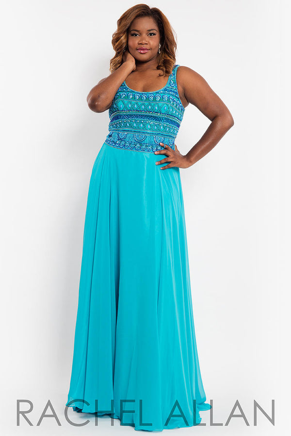 Rachel Allan 7804 Aqua Chiffon Dress