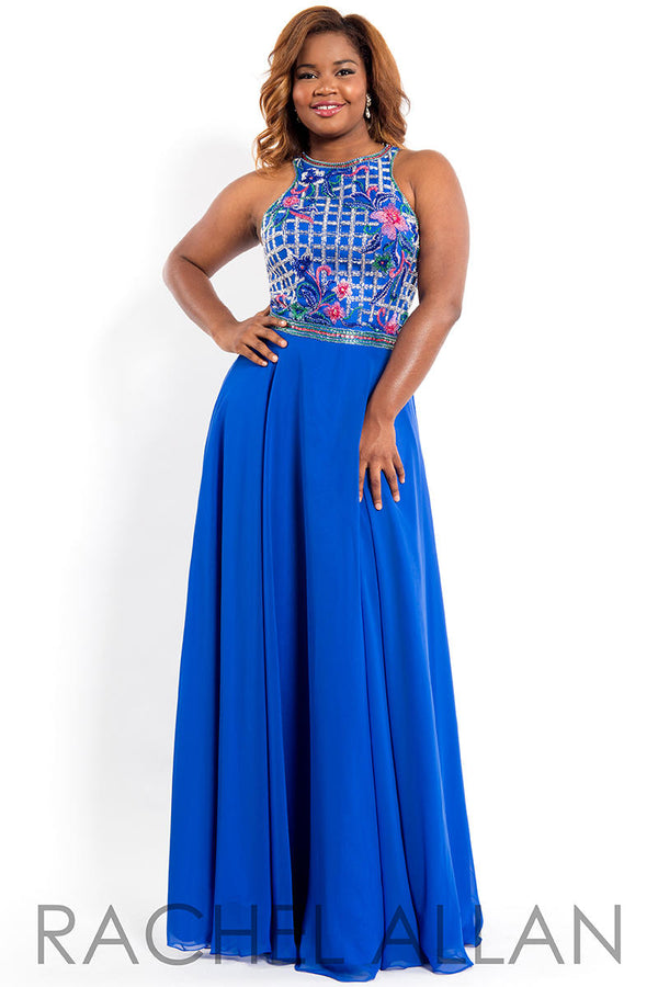 Rachel Allan 7814 Royal Blue Chiffon Dress