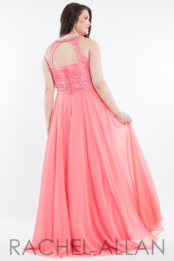 Rachel Allan Curves 7817 Coral Chiffon Dress
