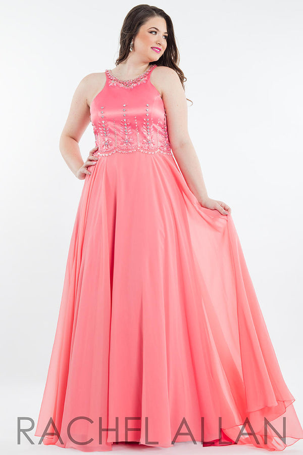 Rachel Allan Curves 7817 Coral Chiffon Dress