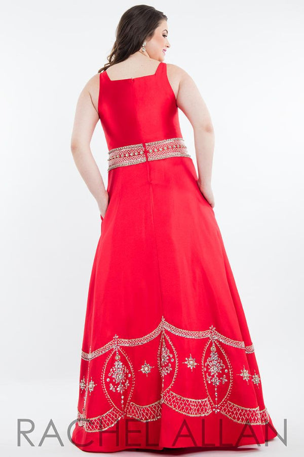 Rachel Allan 7823 Red Mikado A-Line Dress