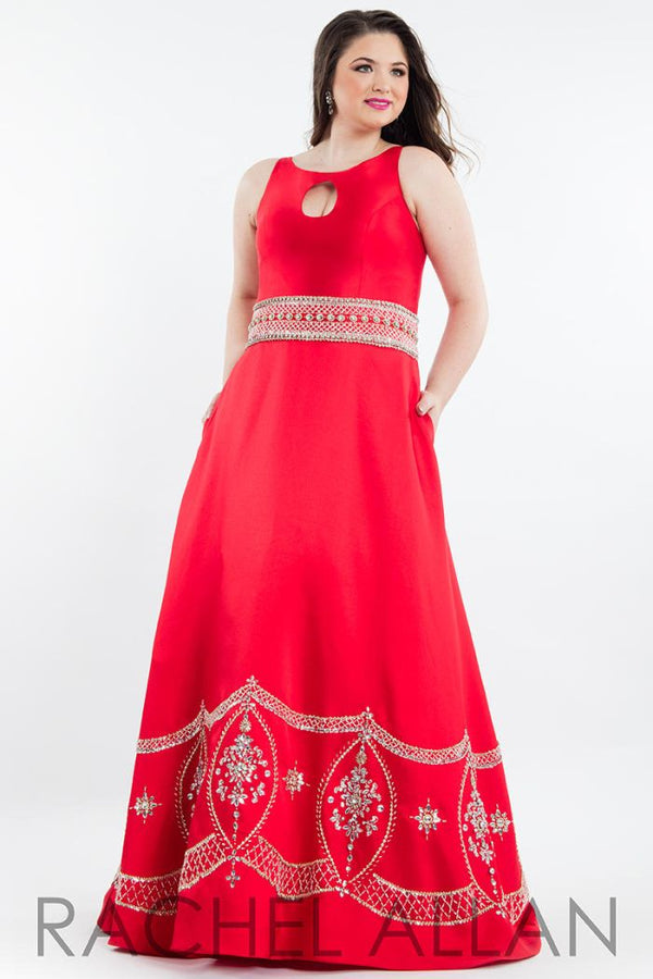 Rachel Allan 7823 Red Mikado A-Line Dress