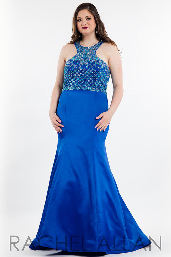 Rachel Allan 7834 Royal Beaded Satin Fit-n-Flare Dress