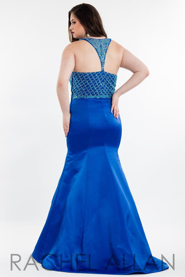 Rachel Allan 7834 Royal Beaded Satin Fit-n-Flare Dress