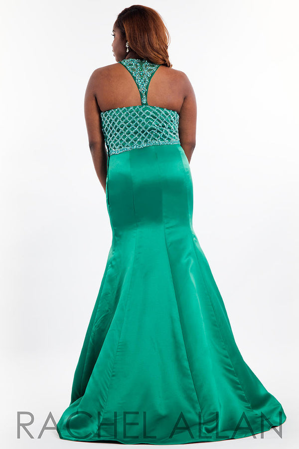 Rachel Allan 7834 Emerald Beaded Satin Fit-N-Flare Dress
