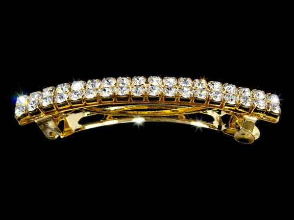 Crystal Rhinestone 2 Row Gold Barrette Rhinestone Jewelry