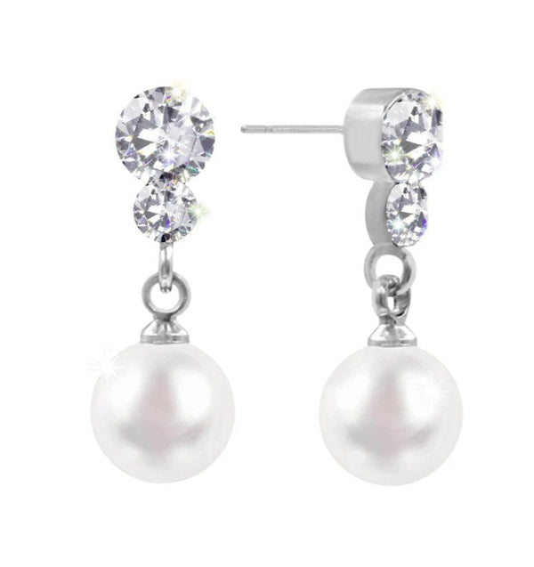 Elegance in Simplicity Crystal Pearl Drop Silver Earrings Rhinestone Jewelry Corp