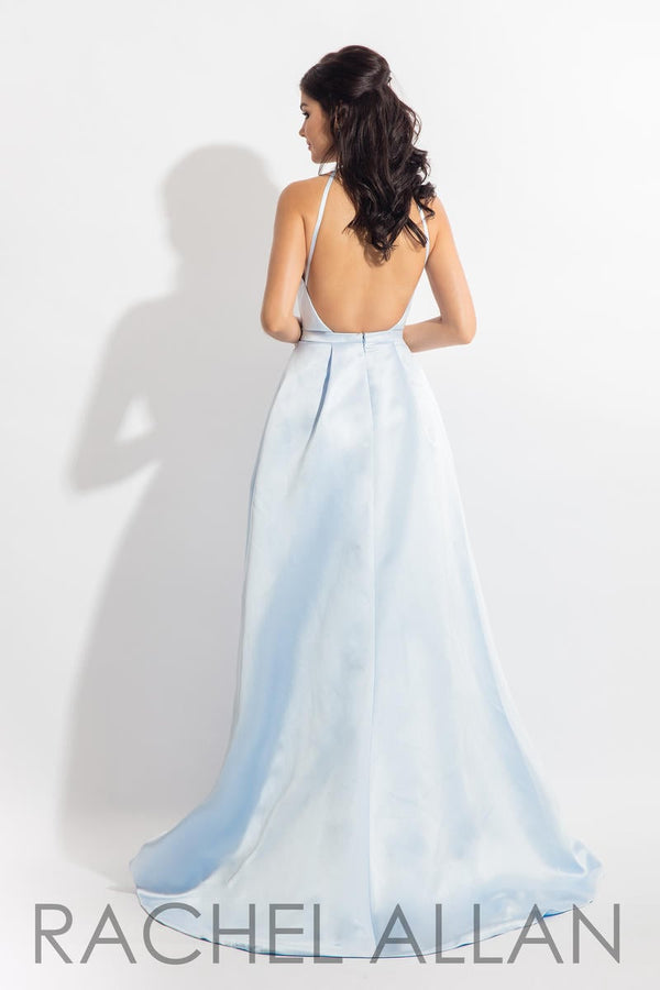 Rachel Allan 6166 Baby Blue Satin Dress with Overskirt Rachel Allan