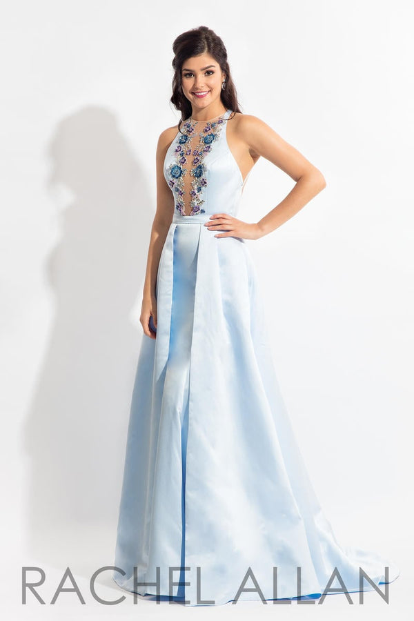 Rachel Allan 6166 Baby Blue Satin Dress with Overskirt Rachel Allan
