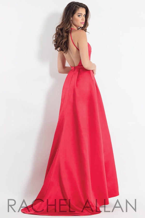 Rachel Allan 6166 Red Satin Dress with Overskirt Rachel Allan