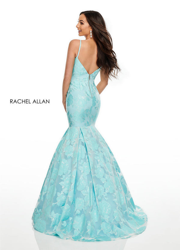 Rachel Allan 7087 Aqua Floral Jacquard Mermaid Dress Rachel AllanÂ