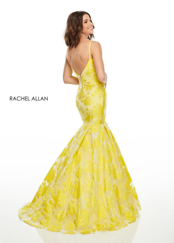 Rachel Allan 7087 Yellow Floral Jacquard Mermaid Dress Rachel Allan