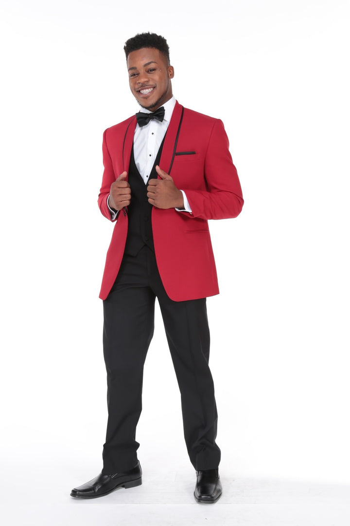 Red Carmine Slim Fit Tuxedo Jacket with Black Satin Trim