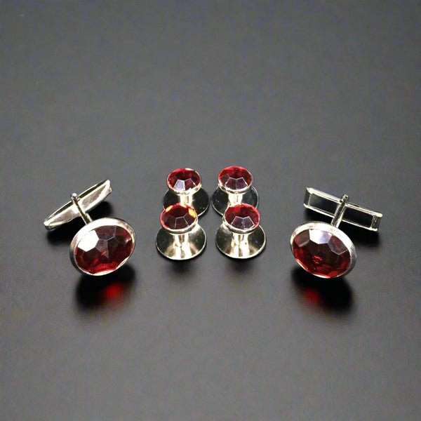 Ruby Red Crystal Studs & Cufflinks Set Eddy's All Occasion Jewelry