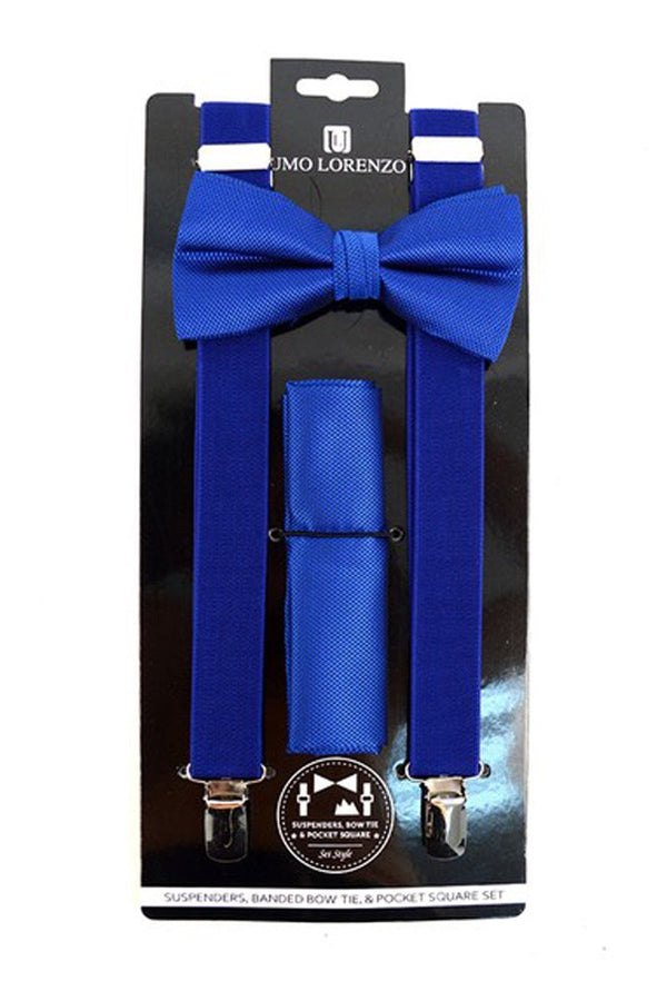 Suspender, Bow Tie & Pocket Square Set - Royal Blue SELININY