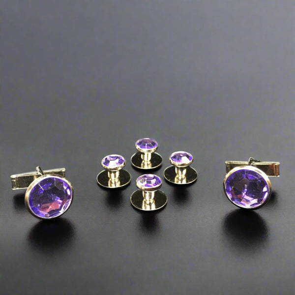 Royal Purple Crystal Studs & Cufflinks Set Eddy's All Occasion JewelryÂ