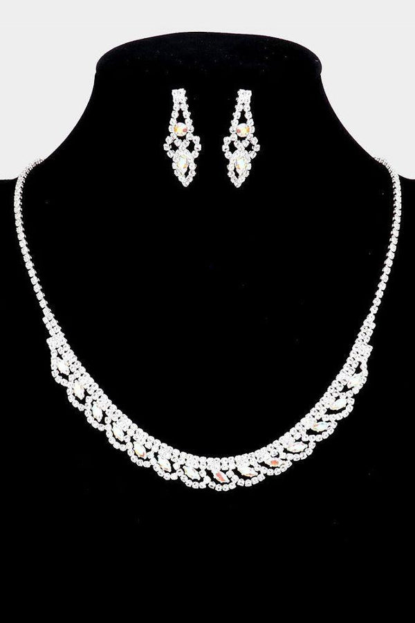 Petite Marquise AB Rhinestone Silver Necklace and Earring Set Wona Trading Co