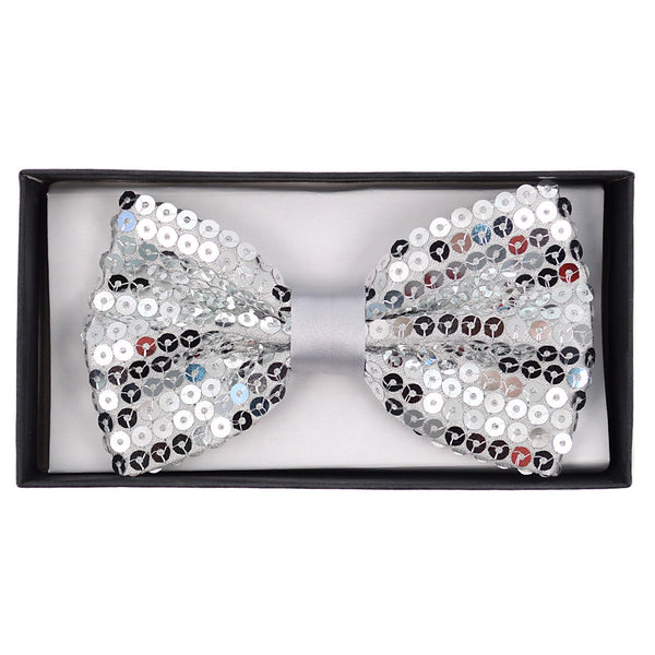 New Silver Sparkle Sequin 2.5" Bow Tie SELININY