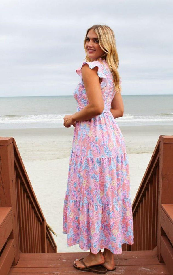 Simply Southern Tropical Print Smocked Midi Dress Simply Southern