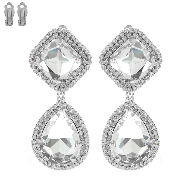 Crystal Rhinestone Halo Clip On Silver Earrings Sophia Collection dba Something Special