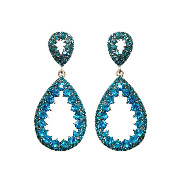 Blue Zircon Rhinestone Teardrop 2 Tier Dangle Earrings Sophia Collection dba Something Special