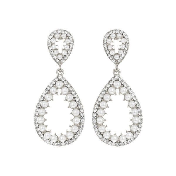 Pearl and Rhinestone Teardrop 2 Tier Dangle Earrings Sophia Collection dba Something Special