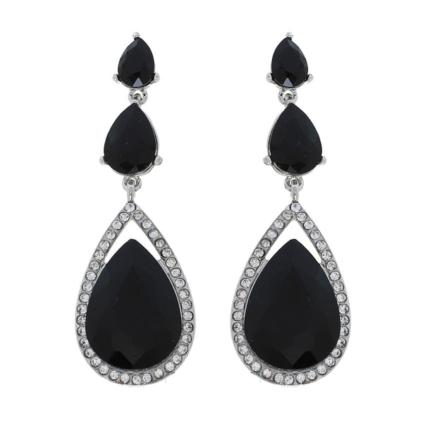 Triple Teardrop Jet Black Silver Drop Earrings Sophia Collection dba Something SpecialÂ