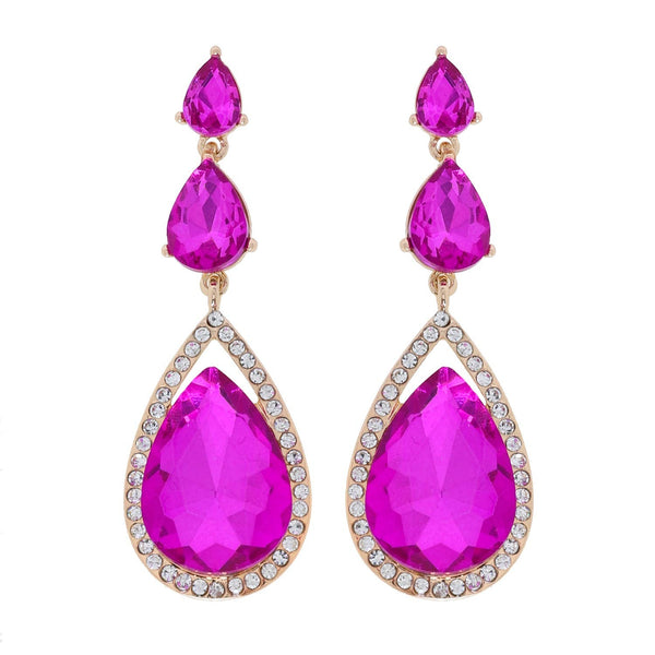 Triple Teardrop Magenta Gold Drop Earrings Sophia Collection dba Something Special