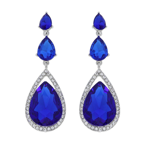Triple Teardrop Royal Silver Drop Earrings Sophia Collection dba Something Special