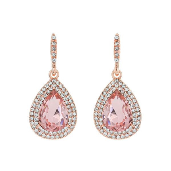 Rhinestone Teardrop Pear Halo Dangle Earrings Sophia Collection dba Something Special