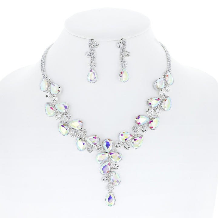 Crystal Teardrop Cluster Lariat Necklace and Earring Set