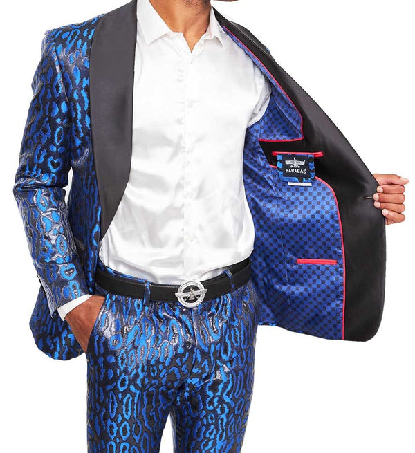 Royal Blue & Black Leopard Print Tuxedo with Black Shawl Lapel Barabas Vassarilos AngelescaÂ