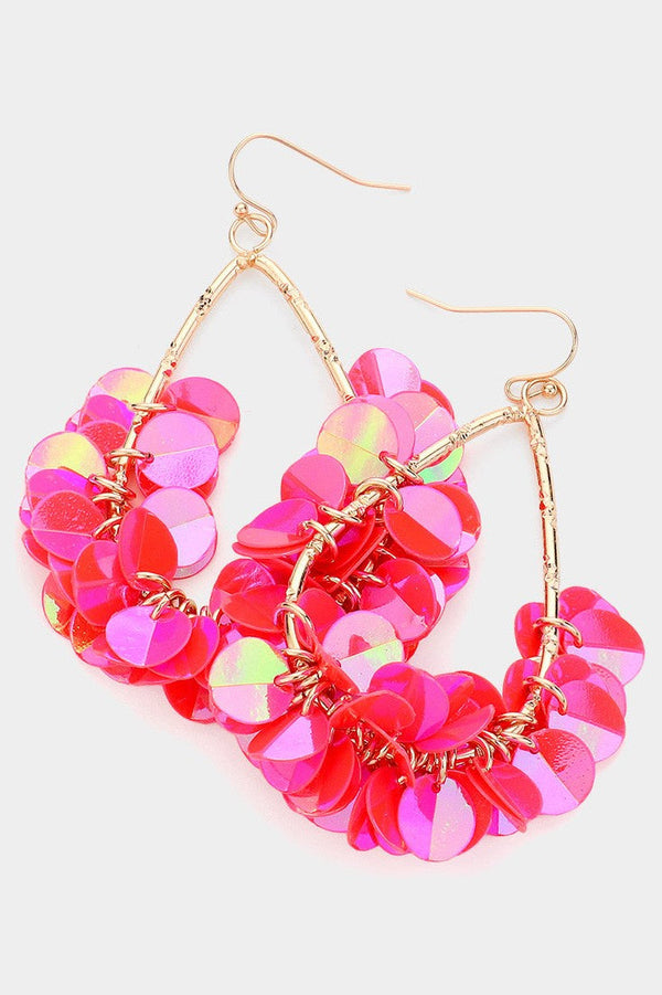 Iridescent Sequin Fringe Teardrop Dangle Earrings Wona Trading Co