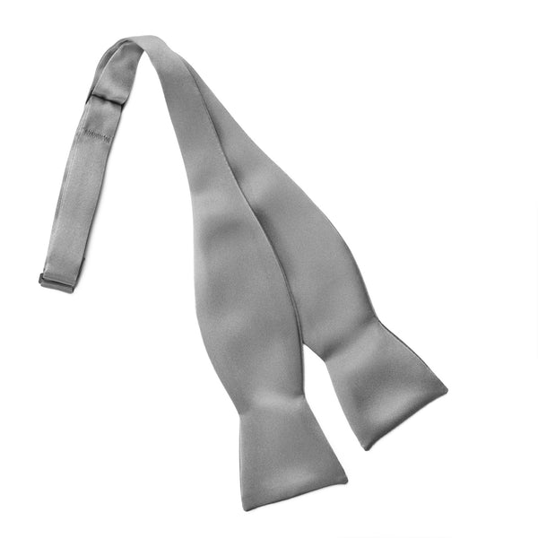 New Silver Poly Satin Self Tie Bow Tie