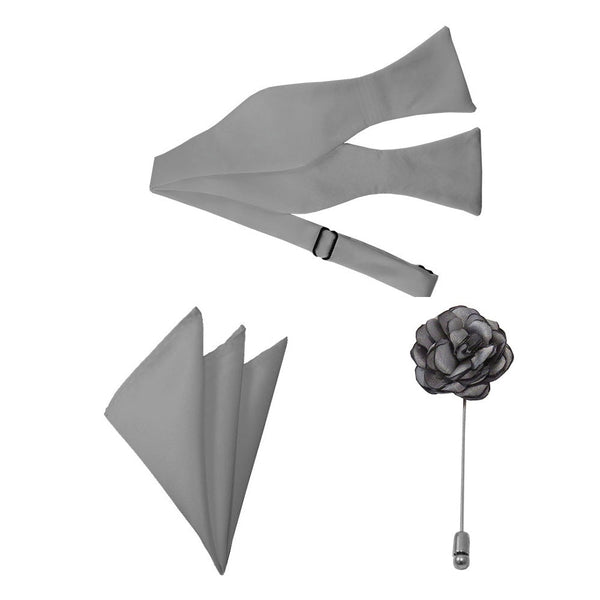 Silver Bow Tie, Pocket Square & Lapel Pin Set TieOutlet.com