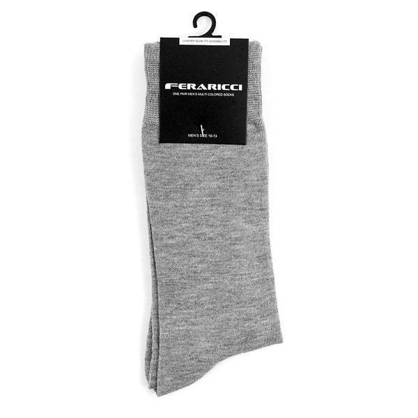 Men's Silver Grey Solid Crew Dress Socks SELININY