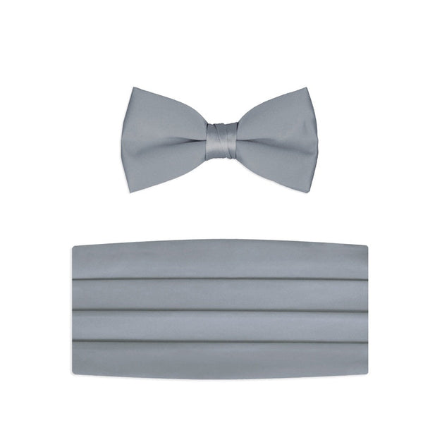 New Satin Bow Tie & Cummerbund Set - Silver Tuxedo ParkÂ