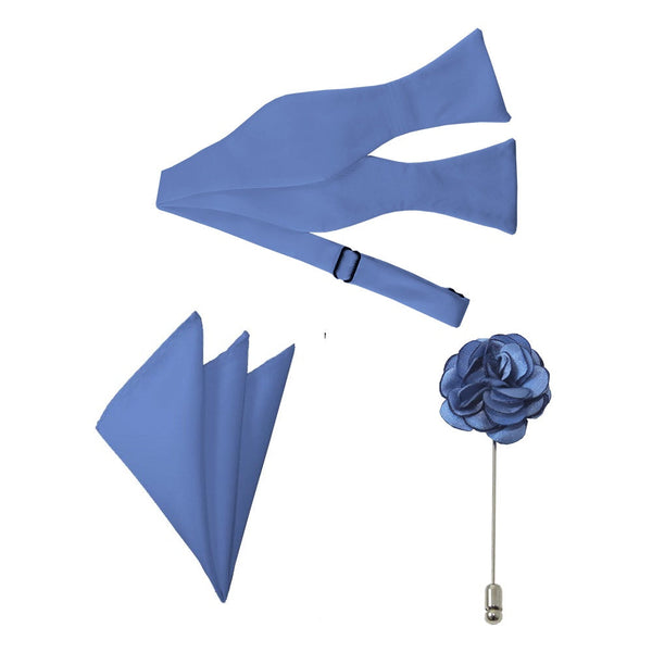 Steel Blue Bow Tie, Pocket Square & Lapel Pin Set TieOutlet.com