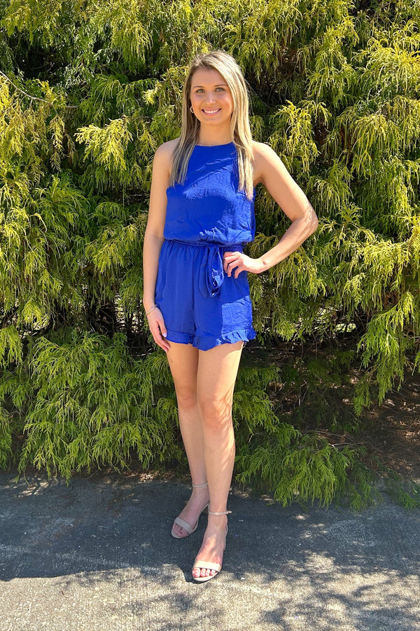 Summer Dreams Royal Blue Satin Romper She + Sky Clothing
