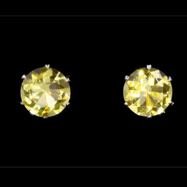 Cubic Zirconia Stud Earrings - Sunflower Yellow Rhinestone Jewelry Corp