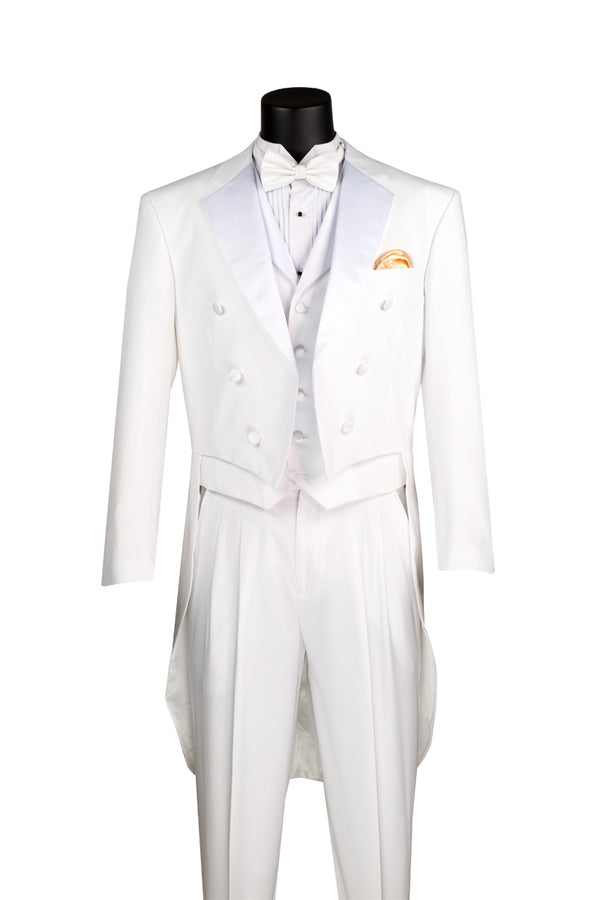 New White Full Dress Tuxedo Tailcoat, Pants and Vest